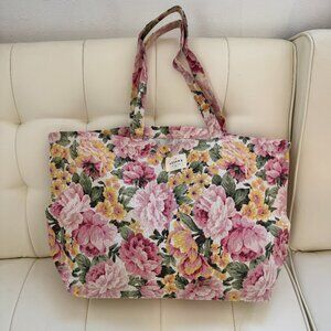 Sézane limited edition floral rose cotton canvas tote - pink/yellow/green - NWOT